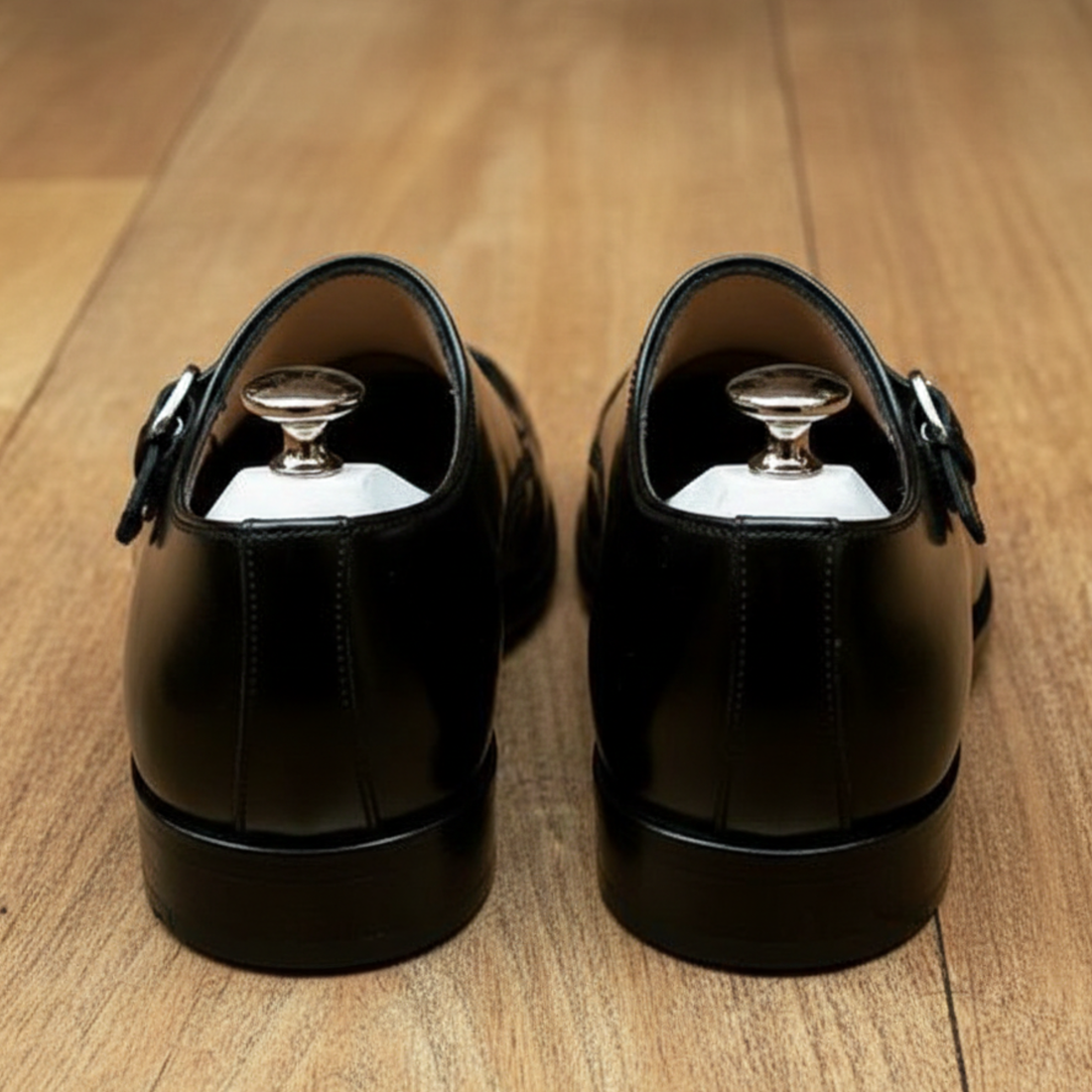 Men's Genuine Black Leather Double Monk Shoes