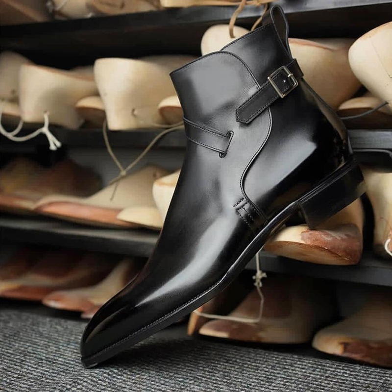 Handmade Men's Black Leather Ankle High Jodhpur Boots