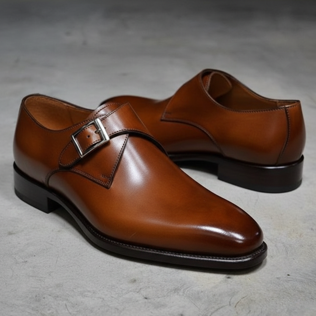 Handmade Men's Brown Leather Monk Style Formal Shoes
