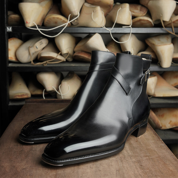 Handmade Men's Black Leather Ankle High Jodhpur Boots