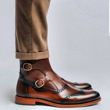 Men's Brown Patina Leather Ankle High Boots
